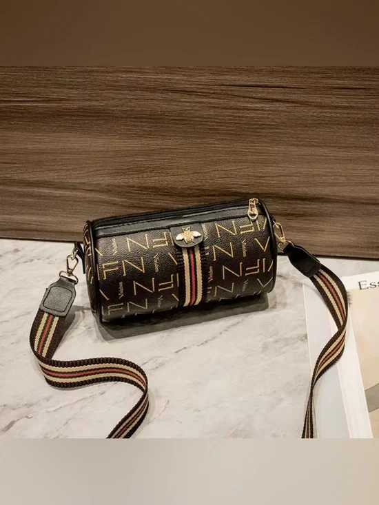 Monogram Barrel Crossbody Bag Letter Print Bee Gold Hardware 4 colors-NIP - Picture 12 of 16